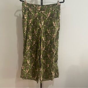 Tahari 100% Linen Floral Green Pull on Pants Size Large